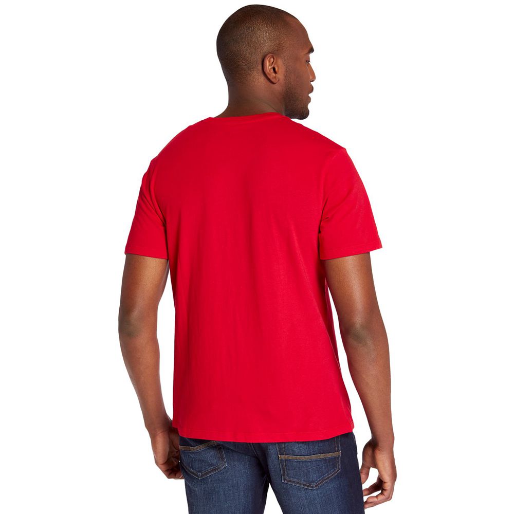 Camisetas Timberland Hombre Embroidered Logo Rojas - Chile OPA-398625